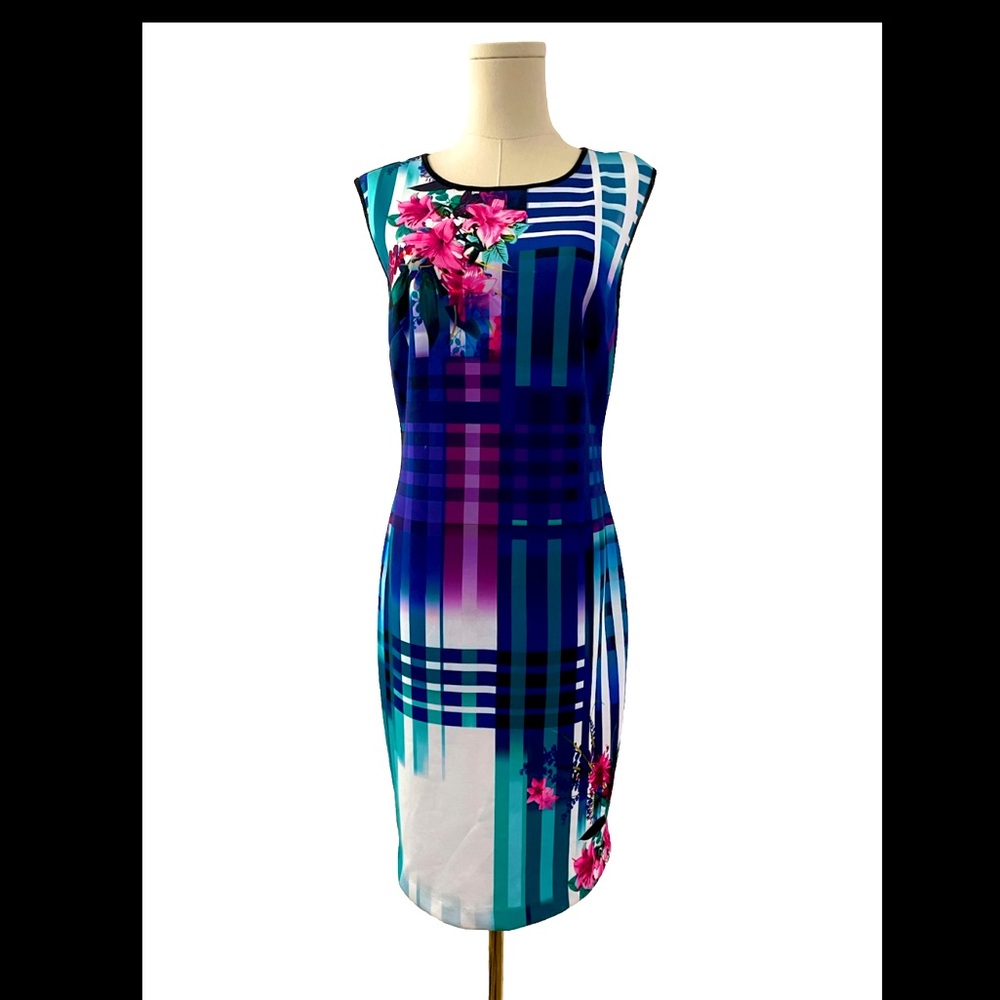 BISOU BISOU colorful geometric/floral print dress size 10